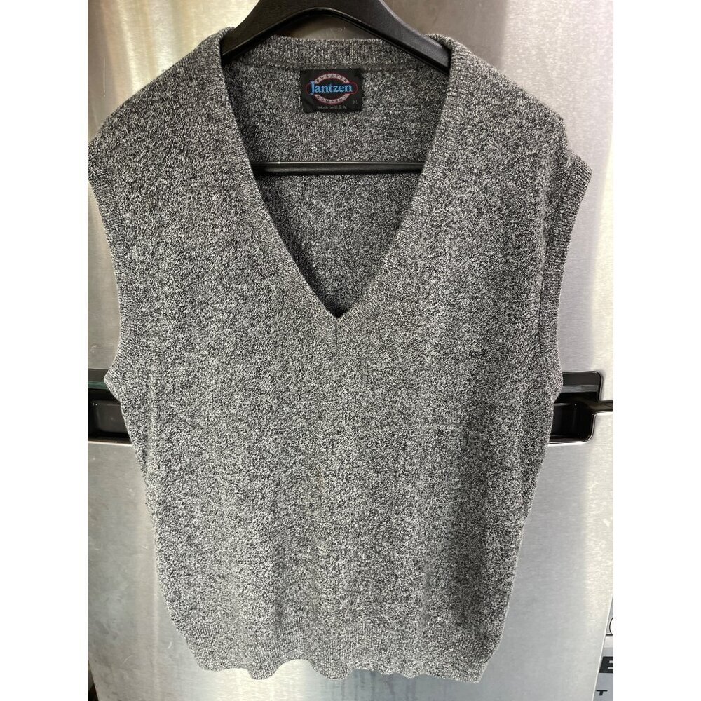 Jantzen Mens XL Gray Sleeveless Knit V-Neck‎ Sweater Vest Made In USA
